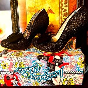 Irregular Choice “Nick of Time” black glitter heels,size 41 (10 US) NEW IN BOX.